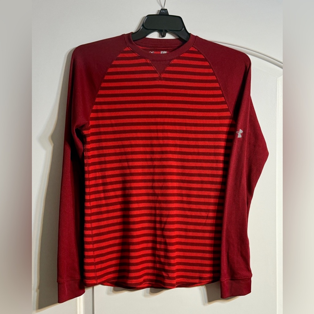 Under Armour Waffle Knit Thermal Top Womens Small Red Striped Gorpcore Sporty